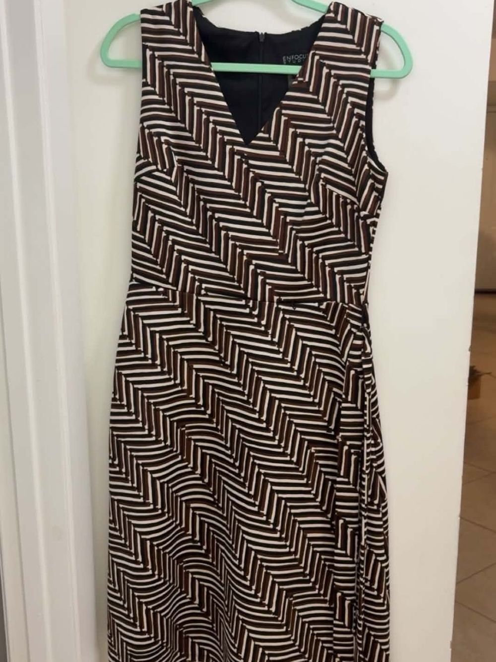 EnFocus Studio Brown & Cream Chevron Midi Dress